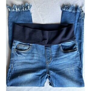 M. Rena Straight Maternity Jeans Medium Wash Distressed Fringe 5-Pocket Women’s